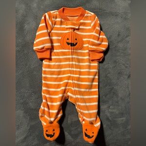 Halloween pumpkin fleece footed pajamas